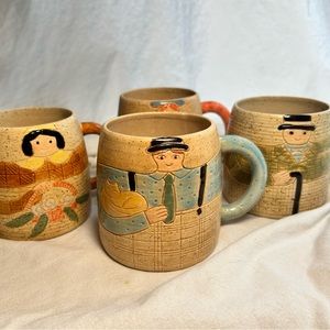Set of 4 Hand Painted Folk Craft mugs by Shafford